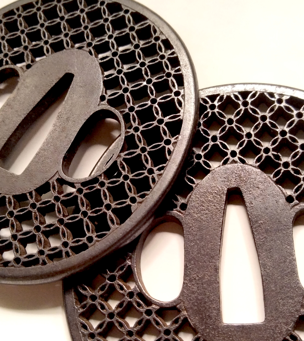 Edo Period Iron Kyo-Sukashi Shippo Daisho Tsuba Set - Image 11