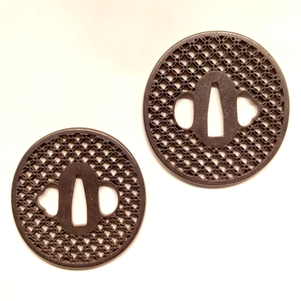 Edo Period Iron Kyo-Sukashi Shippo Daisho Tsuba Set