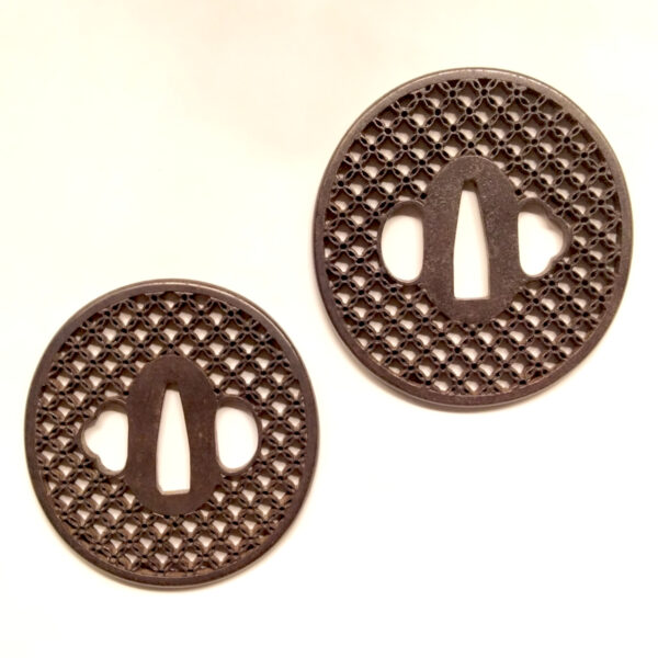 Edo Period Iron Kyo-Sukashi Shippo Daisho Tsuba Set