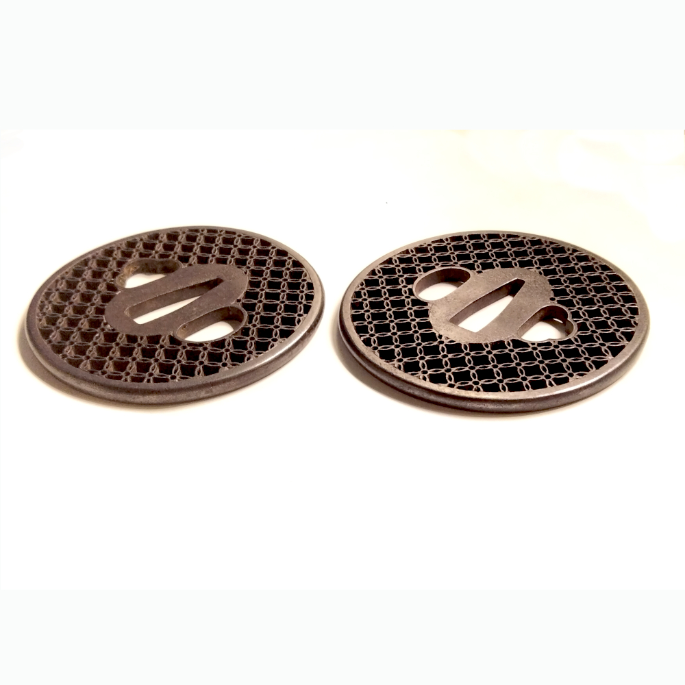 Edo Period Iron Kyo-Sukashi Shippo Daisho Tsuba Set - Image 12
