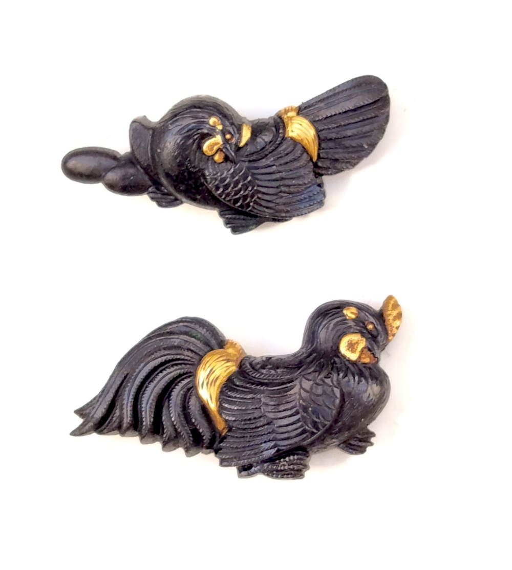 Rooster Design Signed Fuchi Kashira and Menuki - Image 2