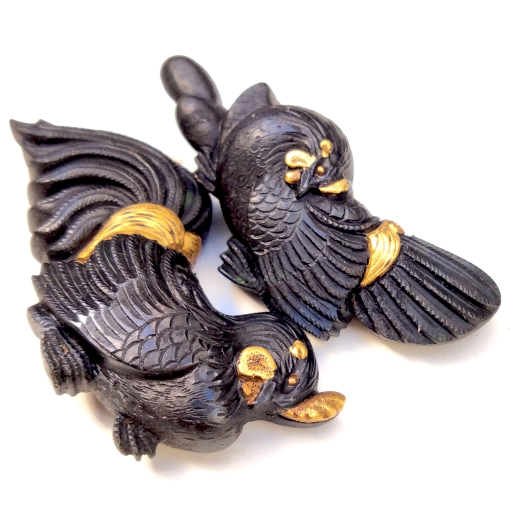 Rooster Design Signed Fuchi Kashira and Menuki - Image 4