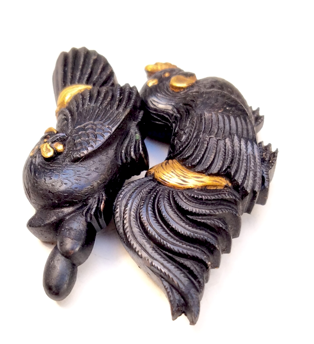 Rooster Design Signed Fuchi Kashira and Menuki - Image 3