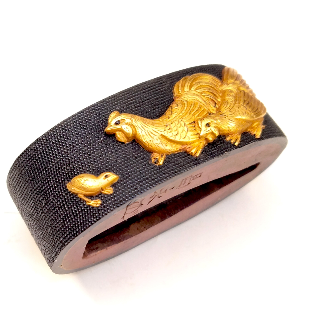 Rooster Design Signed Fuchi Kashira and Menuki - Image 6
